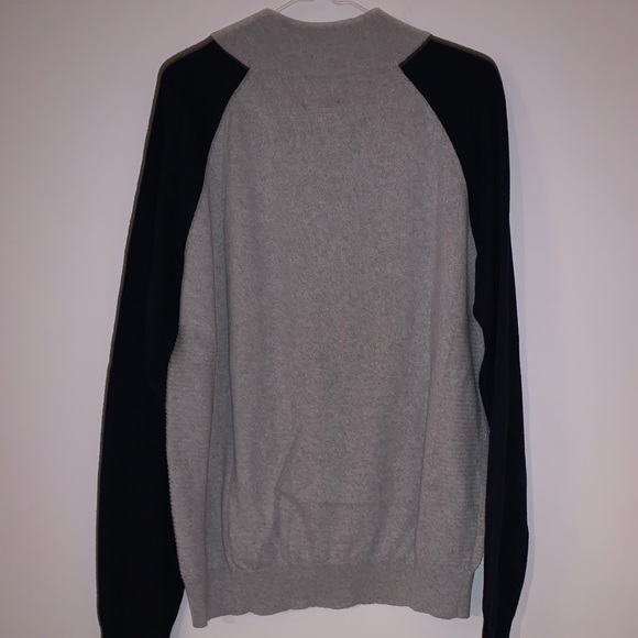 Grey and Navy Blue Quarter Zip Knit Sweater - Picture 6 of 9